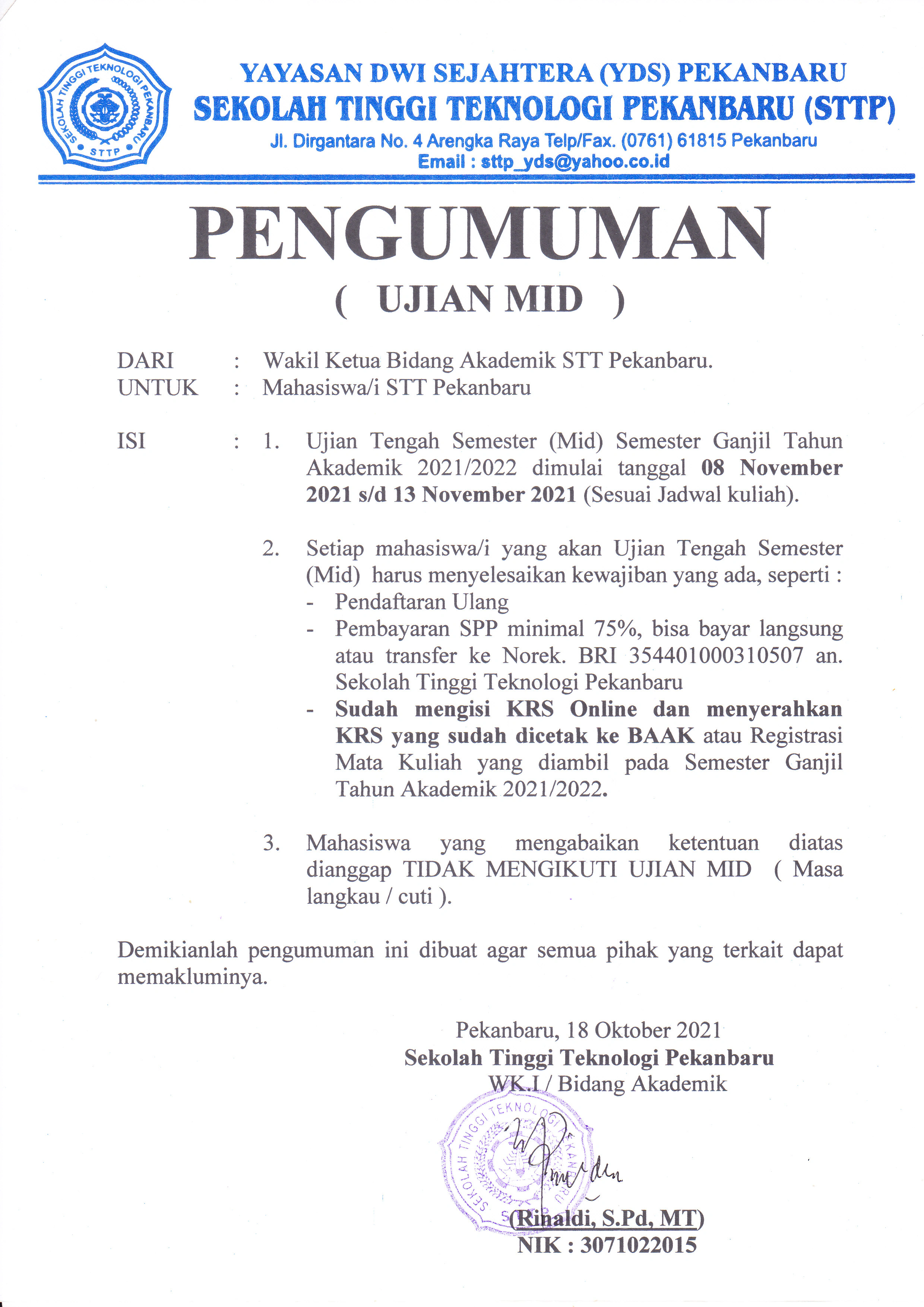 Pengumuman UTS